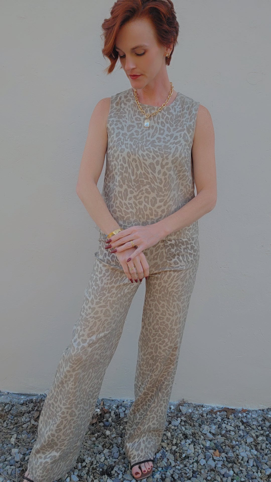 Champagne Shimmer Leopard Sleeveless Top