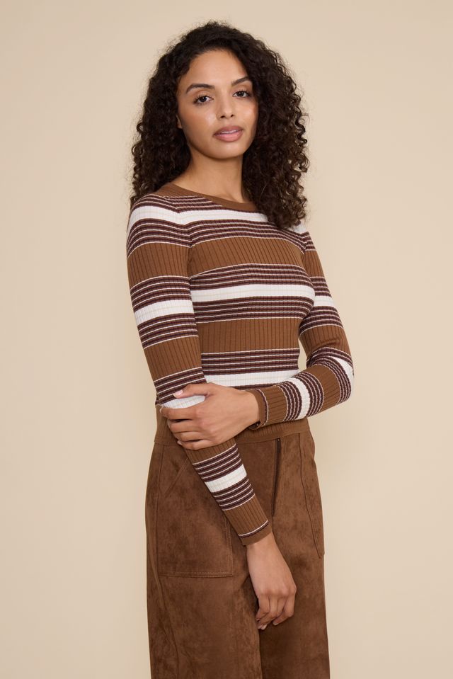 Brown Ribbed Long Sleeve Sweater