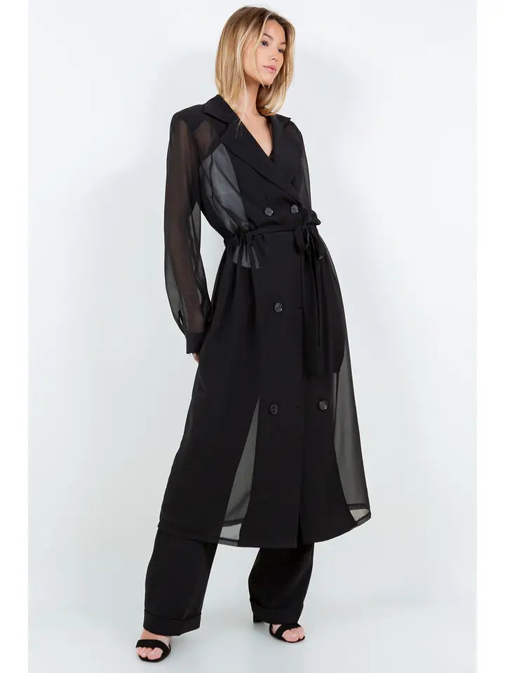 Sheer Belted Trench Coat