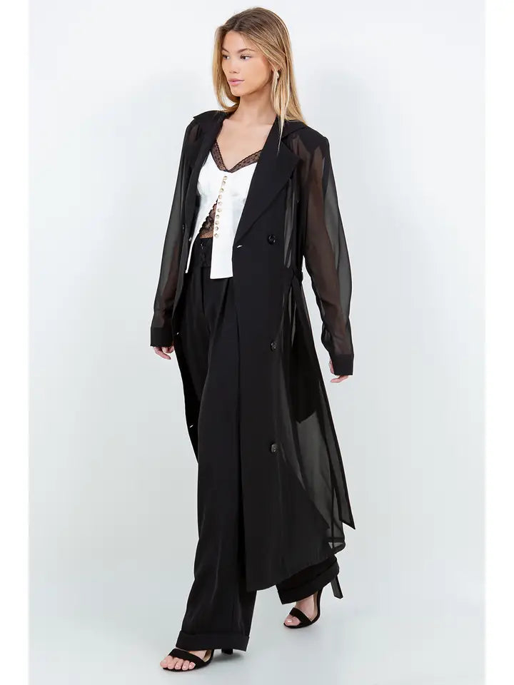 Sheer Belted Trench Coat