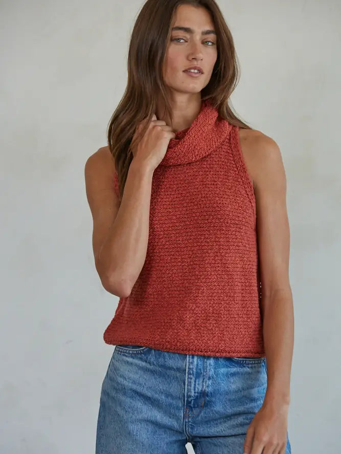 Knit Sweater Sleeveless Mock Neck