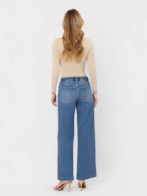 Vervet |High Rise Waist Tie Twist Wide Jeans